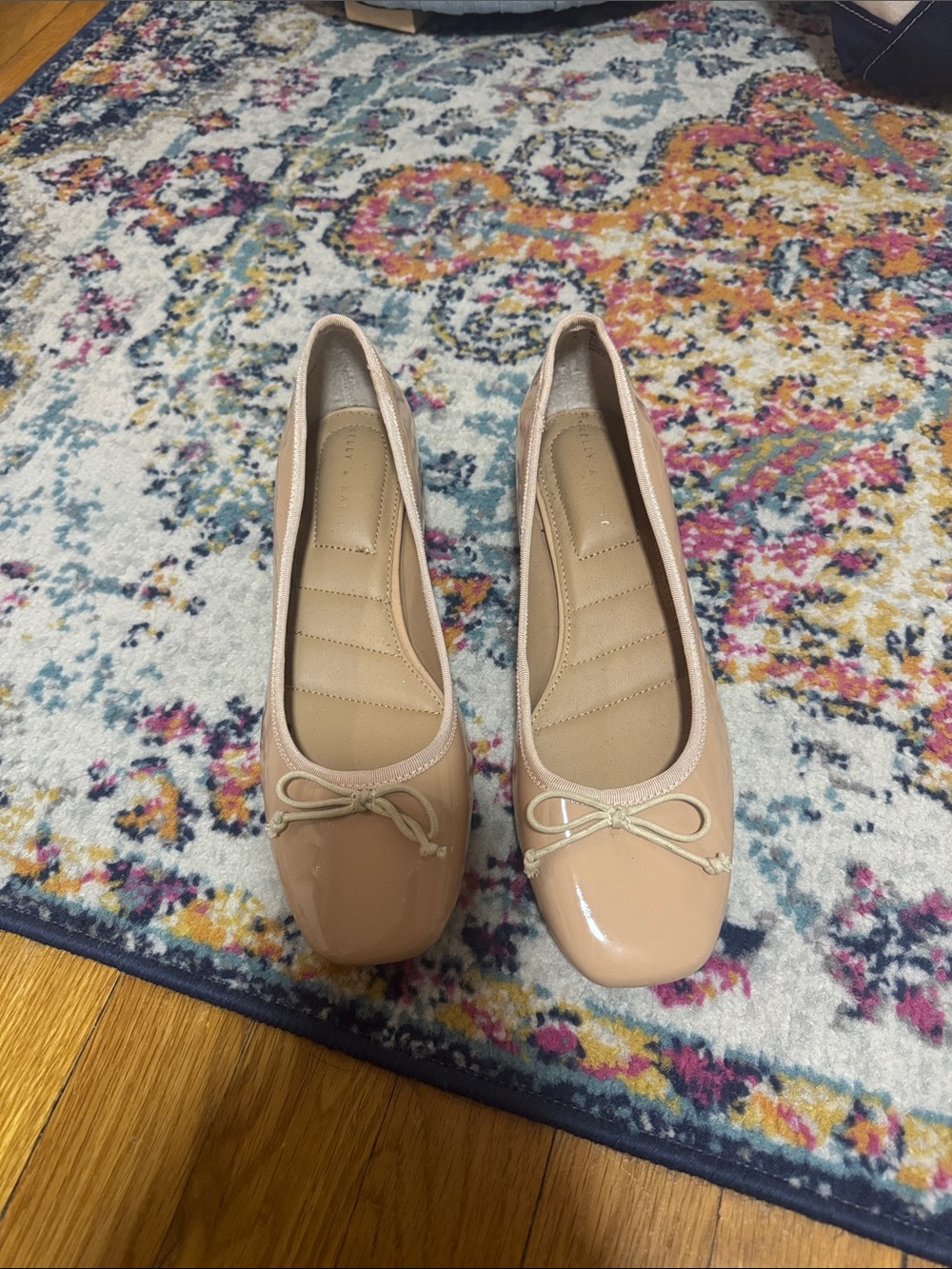 Kelly and Katie Women's Block Heel Patent Ballet Flats - Minimal Bow